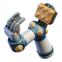 elegant distinctive Cyberpunk style robotic arm holding a data chip NO BACKGROUND with Transparent Background. png