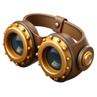 energetic mesmerizing Steampunk goggles with intricate brass gears and leather straps. NO BACKGROUND with Transparent Background. flawless png