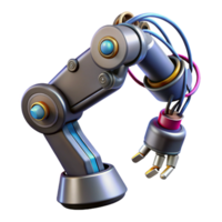 picturesque harmonious impressionist Cyberpunk robotic arm with intricate wiring. NO BACKGROUND with Transparent Background. artisan png