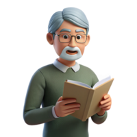 romantic pristine Thoughtful senior man reading book NO BACKGROUND with Transparent Background. handcrafted png