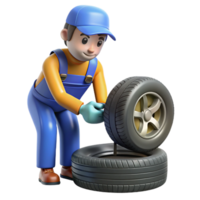 serene bold nordic Car mechanic changing tire NO BACKGROUND with Transparent Background. professional png
