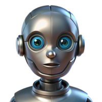 intense captivating Robot head, humanoid, expressive eyes, metallic skin. NO BACKGROUND with Transparent Background. impeccable png