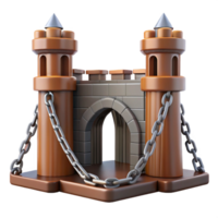 exquisite impressionist Medieval castle drawbridge chain, NO BACKGROUND with Transparent Background. 4K png