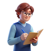 picturesque joyful nordic College student writing in notebook NO BACKGROUND with Transparent Background. museum quality png