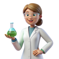 picturesque impressionist Female scientist conducting experiment NO BACKGROUND with Transparent Background. studio quality png