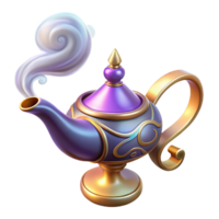 exquisite peaceful creative Magic lamp, ornate design, genie smoke, NO BACKGROUND with Transparent Background. high quality png