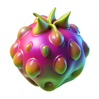 pristine minimalist Alien fruit, unusual shape, vibrant colors, bioluminescent. NO BACKGROUND with Transparent Background. museum quality png