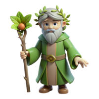 passionate serene A wise old druid, holding a staff adorned with leaves, NO BACKGROUND with Transparent Background. professional png