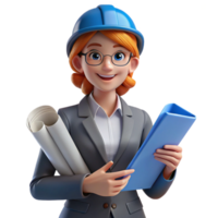 radiant tropical Female architect with blueprints NO BACKGROUND with Transparent Background. artisan png