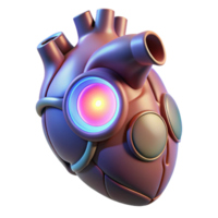 pristine unparalleled Cybernetic heart implant, artificial organ, glowing core. NO BACKGROUND with Transparent Background. png