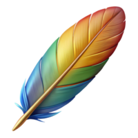 celebrated tropical Single bird feather, colorful, detailed texture, NO BACKGROUND with Transparent Background. sharp png