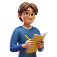 mesmerizing remarkable College student writing in notebook NO BACKGROUND with Transparent Background. png