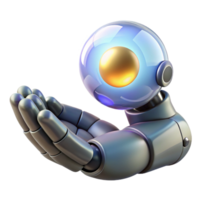 immaculate timeless Robot hand holding a glowing energy orb NO BACKGROUND with Transparent Background. png