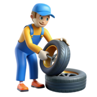 immaculate remarkable Car mechanic changing tire NO BACKGROUND with Transparent Background. png