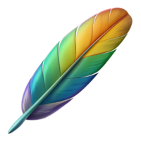 fascinating reflective classic Single bird feather, colorful, detailed texture, NO BACKGROUND with Transparent Background. studio quality png