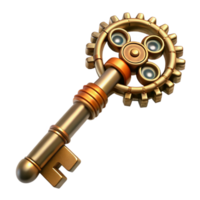 mesmerizing iconic Steampunk key with intricate clockwork details. NO BACKGROUND with Transparent Background. png