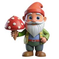gorgeous notable A whimsical gnome, holding a toadstool. NO BACKGROUND with Transparent Background. png