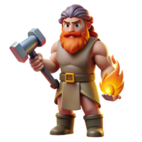 memorable artistic Hephaestus, God of Fire and Forge, holding hammer, NO BACKGROUND with Transparent Background. high resolution png