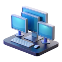 stunning bold industrial Desktop computer with multiple monitors, NO BACKGROUND with Transparent Background. 8K png