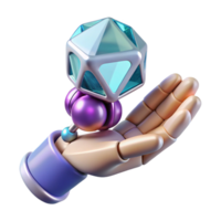splendid futuristic Robotic hand holding a data crystal NO BACKGROUND with Transparent Background. professional png