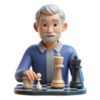 hypnotic iconic Senior man playing chess NO BACKGROUND with Transparent Background. png