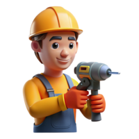 quintessential classic Construction worker using power drill NO BACKGROUND with Transparent Background. perfect clarity png