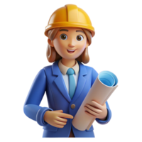 sumptuous timeless Female architect with blueprints NO BACKGROUND with Transparent Background. png