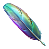 exemplary industrial A single, floating feather, iridescent and magical. NO BACKGROUND with Transparent Background. authentic png