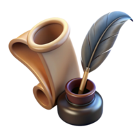 sumptuous exemplary Single feather pen, inkwell, parchment paper, NO BACKGROUND with Transparent Background. png