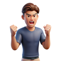 joyful striking Angry young man, clenched fists, NO BACKGROUND with Transparent Background. authentic png