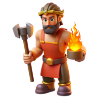 picturesque creative Hephaestus, God of Fire and Forge, holding hammer, NO BACKGROUND with Transparent Background. authentic png