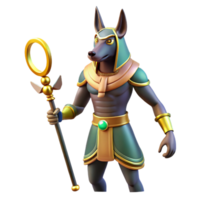 coveted minimalist Anubis, jackal-headed Egyptian god, holding an ankh, NO BACKGROUND with Transparent Background. handcrafted png