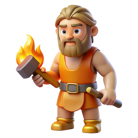 sought-after artistic Hephaestus, God of Fire and Forge, holding hammer, NO BACKGROUND with Transparent Background. top-tier png
