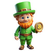 distinctive industrial A Leprechaun, small, bearded man in green, holding a gold coin, NO BACKGROUND with Transparent Background. handcrafted png