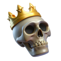 notable surreal Realistic human skull, wearing a golden crown, NO BACKGROUND with Transparent Background. exclusive png