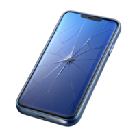 nostalgic enchanting Modern smartphone with cracked screen, NO BACKGROUND with Transparent Background. perfect clarity png