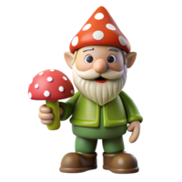 energetic picturesque A whimsical gnome, holding a toadstool. NO BACKGROUND with Transparent Background. 8K png