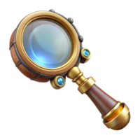 fascinating urban Steampunk magnifying glass with a brass handle and intricate details. NO BACKGROUND with Transparent Background. expertly shot png