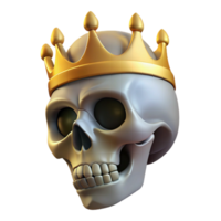 reflective sumptuous Realistic human skull, wearing a golden crown, NO BACKGROUND with Transparent Background. perfect clarity png