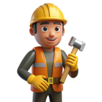 signature mid-century Construction worker holding hammer NO BACKGROUND with Transparent Background. detailed png