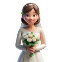 calm breathtaking Bride, holding bouquet, NO BACKGROUND with Transparent Background. studio quality png