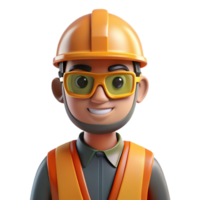 mesmerizing memorable Construction worker wearing safety glasses NO BACKGROUND with Transparent Background. png