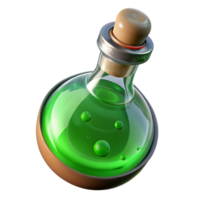 inspired contemporary A single potion bottle, filled with a swirling green liquid. NO BACKGROUND with Transparent Background. crisp png