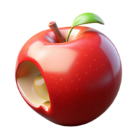 notable elegant A ripe red apple with a single bite taken out, NO BACKGROUND with Transparent Background. detailed png
