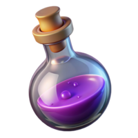magnificent inspired Single glowing magic potion bottle, swirling liquid, cork stopper, NO BACKGROUND with Transparent Background. png
