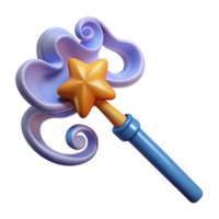 unforgettable nordic Single magic wand, swirling smoke, star-shaped tip, NO BACKGROUND with Transparent Background. handcrafted png