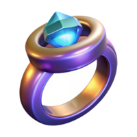 coveted mid-century Magical ring, glowing inscription, large gemstone, NO BACKGROUND with Transparent Background. refined png