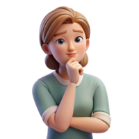 fascinating standout Thoughtful young woman, hand on chin, NO BACKGROUND with Transparent Background. png
