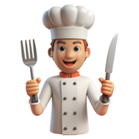 standout industrial Chef, holding knife and fork, NO BACKGROUND with Transparent Background. high quality png