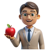 memorable impressionist Teacher, holding apple, NO BACKGROUND with Transparent Background. luxury png